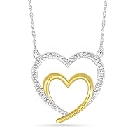 DGOLD Sterling Silver and 10kt Yellow Gold Round White Diamond Duo Heart Necklace for Women (1/20 cttw)