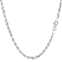 14k SOLID Yellow or White Gold 3.00mm Shiny Diamond-Cut Royal Solid Rope Chain Necklace for Pendants and Charms with Lobster-Claw Clasp (7