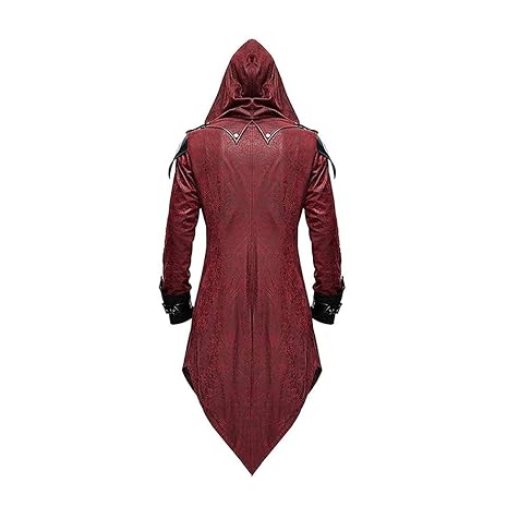 Devil Fashion Men's Steampunk Gothic Hooded Leather Jacket Coat Halloween Cosplay Stage Performance Costume