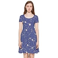 CowCow Womens Reversible Dress Starry Night Sky Moon Stars Space Constellations Planets Cap Sleeve Dress, XS-5XL