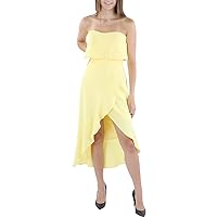 Xscape Womens Strapless Ruffle Cocktail Dress Yellow 2