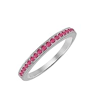 0.35 Ctw Round Cut Gemstone 14k White Gold Over .925 Sterling Silver Anniversary Wedding Band Ring for Women's.