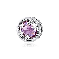 CKK 925 Sterling Silver Magnolia Bloom Flower Charms with Pink Classic Crystal Charms for Pandora Bracelets Jewelry Making