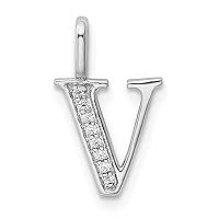 14k White Gold Diamond Letter V Initial Pendant Necklace Measures 15.69x10.43mm Wide Jewelry for Women