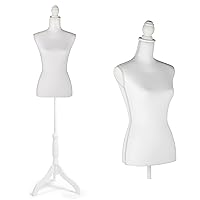 Dress Form Mannequin Torso, Female Sewing Bust Manikin Body, Pinnable Dressmaker Form with Stand for Display, Clothing Design, White