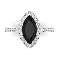 2.48 Brilliant Marquise Cut Solitaire W/Accent Halo Natural Black Onyx Anniversary Promise Bridal ring Solid 18K White Gold