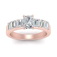 Choose Your Gemstone Luxury Diamond CZ Ring Rose Gold Plated Radiant Shape Side Stone Engagement Rings Minimal Modern Design Birthday Wedding Gift US Size 4 to 12