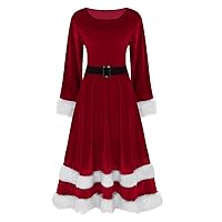 Christmas Dresses for Women 2022 Long Sleeve Round Neck Snowflake Dress Plus Size Vintage Evening Cocktail Long Dress
