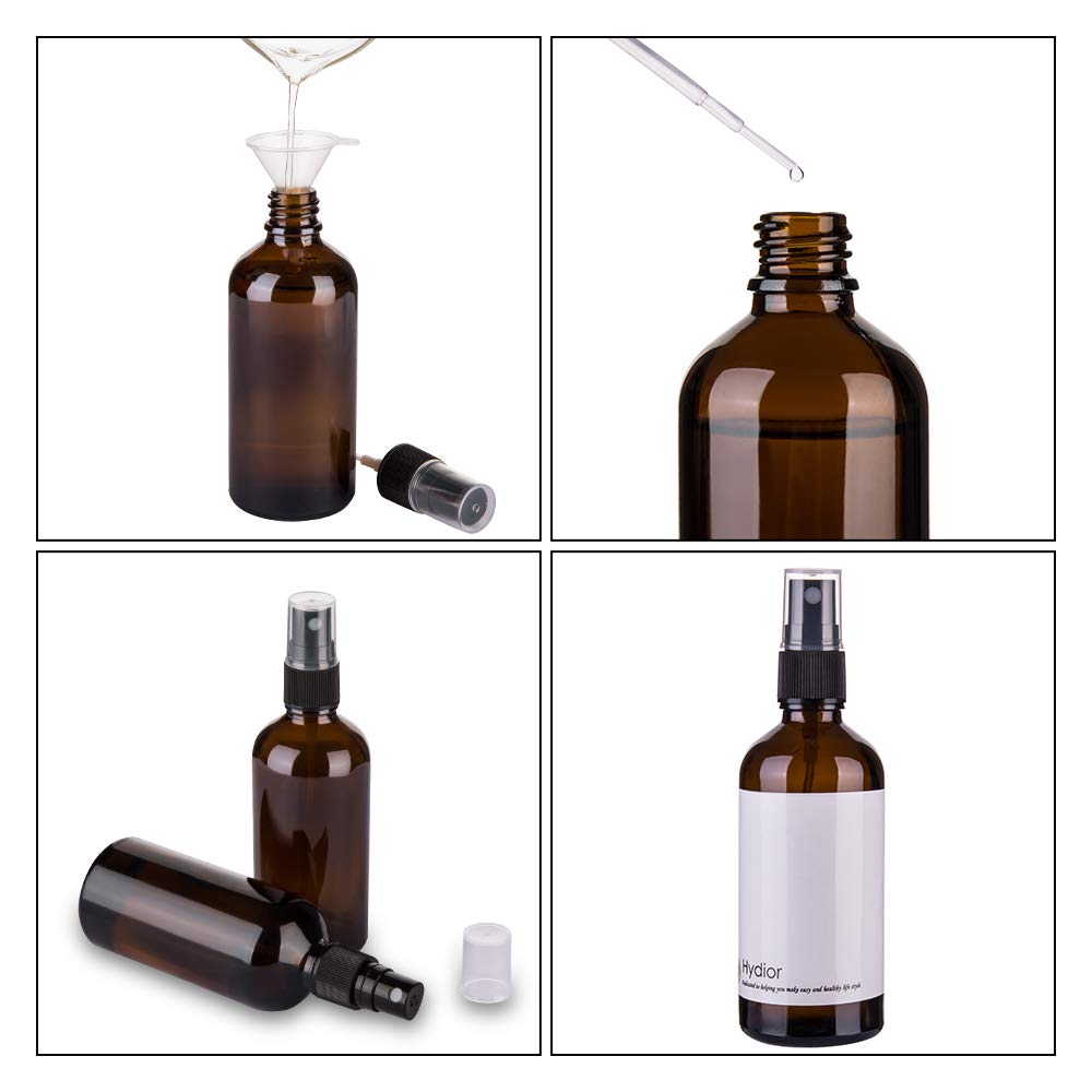 Hydior Amber Glass Spray Bottles for Essential Oils, 4oz Empty Small Fine Mist Spray Bottle 2 Pack