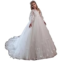 Girl's A Line Flower Girl Dresses for Wedding Tulle 28D Appliqued First Communion Dress Ivory