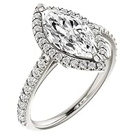 Mois 2 CT Marquise Cut Colorless Moissanite Engagement Ring Wedding/Bridal Ring Set, Diamond Ring, Anniversary Solitaire Halo Accented Promise Vintage Antique Gold Silver Ring Perfact for Gift