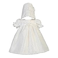 All-Over Lace Tulle Christening Dress with Bonnet X-Small–Large