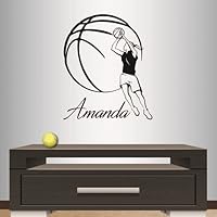 Wall Vinyl Decal Home Decor Art Sticker Basketball Player Customized Names Woman Girl Ball Team Emblem Sport Gym Room Removable Stylish Mural Unique Design 67