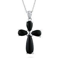 Bling Jewelry Timeless Fashion Cabochon Genuine Gemstones Black Onyx Cross Pendant Necklace For Women Teen .925 Sterling Silver With Chain