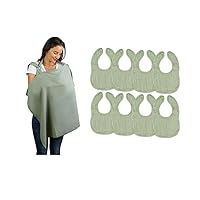 Muslin Nursing Cover for Baby Breastfeeding, Soft & Breathable Cotton Breastfeeding Cover and Muslin Baby Bibs, Drool Bibs 8 Pack Bundled by Comfy Cubs