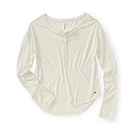 AEROPOSTALE Womens Ls 1/2 Button Fronthin Graphic T-Shirt, Off-White, Medium