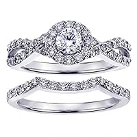 1.15 CT TW GIA Certified Braided Round Cut Diamond Engagement Wedding Band Set in 18k White Gold