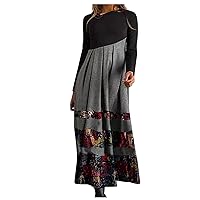 Dresses for Women 2023, Women's Autumn and Winter Casual Slim Long-Sleeved Long Bohemian Printed Dress