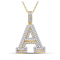 The Diamond Deal 10kt Yellow Gold Mens Round Diamond A Initial Letter Charm Pendant 1-3/4 Cttw