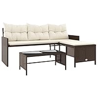 vidaXL L-Shaped Patio Sofa with Cushions and Coffee Table - Brown Poly Rattan Outdoor Lounge Set with Washable Covers for Garden, Terrace, Deck