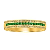 1/4 ctw Round Cut Emerald 14k Yellow Gold Over Milgrain Wedding Band Ring for Men's