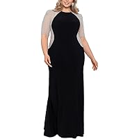 Xscape Womens Plus Rhinestone Embellished Evening Dress Black 22W