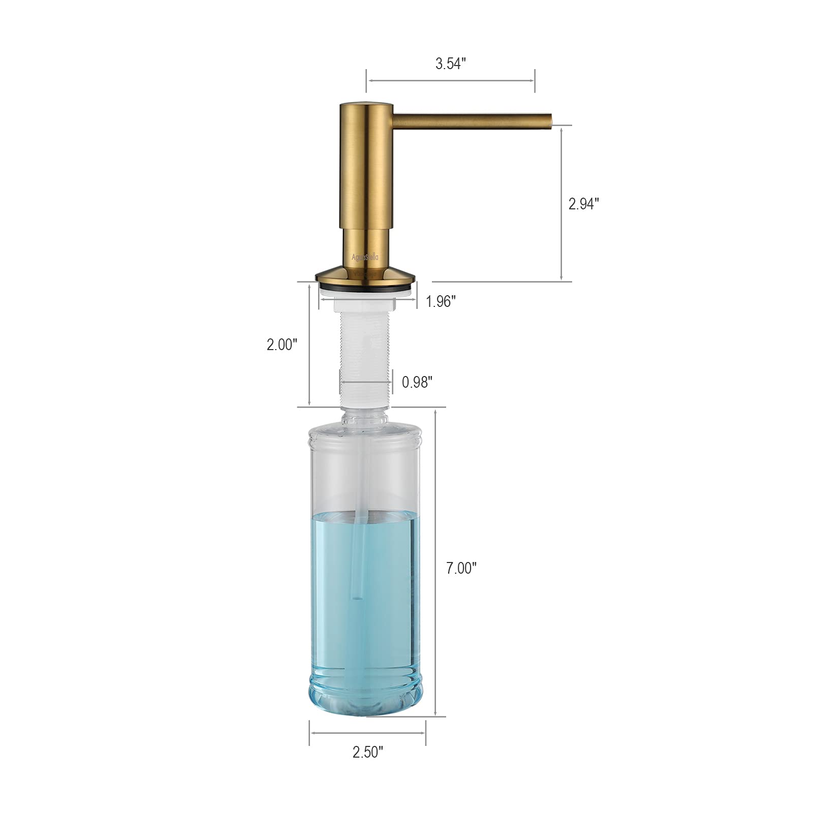 AguaStella ASF026BG Built in Soap Dispenser Brushed Gold for Kitchen Sink with Soap Bottle Countertop Pump