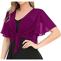 Women's Solid Puff Sleeve Kimono Short Cardigan Loose Cover Up Casual Blouse Top Chiffon
