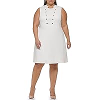 Tommy Hilfiger Women's Plus Size Mock Collar Sleeveless Dress, Ivory