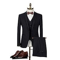 Men's Suit Three-Piece British Style Black Striped Suit Groom Wedding Dress Business Formal