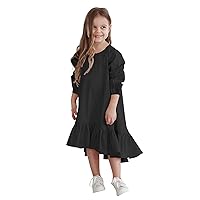 Kids Little Girls Daily Dress Autumn Long Sleeve Solid Irregular Princess Dress Ruffle Casual Party Toddler