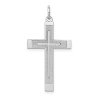 14k White Gold Laser Designed Crucifix Cross Customize Personalize Engravable Charm Pendant Jewelry Gifts For Women or Men (Length 1.29