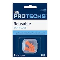 Flents Protechs Ear Plugs, 1 Pair of reusable Ear Plugs for Sleeping, Snoring, Loud Noise, Concerts, Construction, Studying & Traveling, NRR 27, Orange, Made in the USA