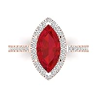 Clara Pucci 2.35ct Brilliant Marquise Cut Solitaire with Accent Halo Simulated Red Ruby designer Statement Ring Solid 14k Rose Gold