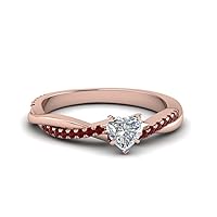 Lovely 1.12ct Heart Shaped White Diamond & Red Garnet 14K Rose Gold Over .925 Sterling Silver Engaement Wedding Infinity Twist Ring