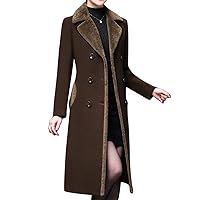 IDEALSANXUN Womens Fur Collar Double Breasted Slim Fit Long Wool Jacket Pea Coat Outwear(Coffee, S)