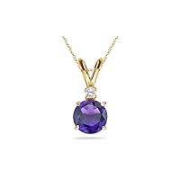 February Birthstone - Amethyst One Diamond Accented Amethyst Solitaire Pendant AAA Round Shape in 14K Yellow Gold Available from 5mm - 10mm