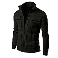 Mens Fleece Lined Jacket Mens Athletic Jacket Fashion Casual Loose Stand Collar Button Decorated Sweatshirt Jacket