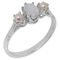 Solid 925 Sterling Silver Natural Opal & Cultured Pearl Womens Ring - Sizes 4 to 12 Available
