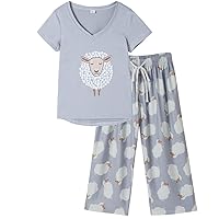 HONG HUI Women's Capri Pajama Sets Plus Size Sleepwear Top with Capri Pants 2 Piece Sleep Set