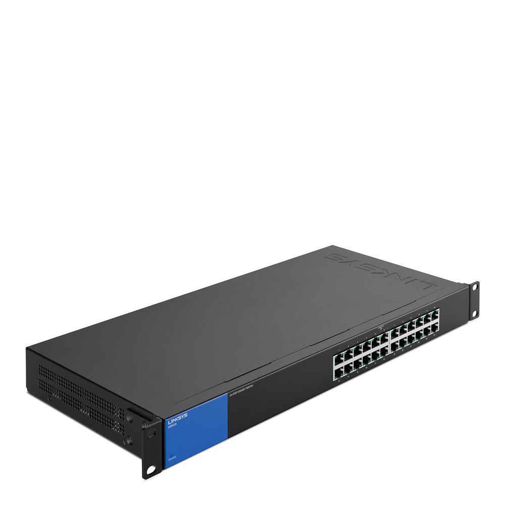 Linksys LGS124: 24-Port Business Gigabit Ethernet Unmanaged Switch, Rack Mount, Computer Network, Wired Connection Speed to 1,000 Mbps (Black, Blue)