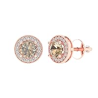 3.5ct Round Cut Halo Solitaire Yellow Moissanite Pair of Solitaire Stud Screw Back Designer Everyday Earrings 18k Rose Gold