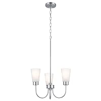 Kichler Erma 3-Light Chandelier with Satin Etched Glass, Updated Traditional Ceiling Light Fixture for Living Room, Dining Room, Bedroom, or Foyer in Brushed Nickel, (18