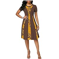 African Print Dresses for Women Dashiki Outfit Short Sleeve Bodycon Dress Knee Skrit Ankara Wear