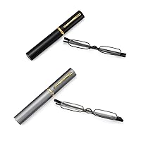 Easy Carry Mini Compact Slim Reading Glasses—Lightweight Portable Readers with w/Pen Clip Tube Case