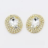 24 * 30mm Crystal AB Sewing Rhinestones Buttons Gold Metal Applique DIY Wedding Decoration for 10Pcs/lot (Color : White-Gold)