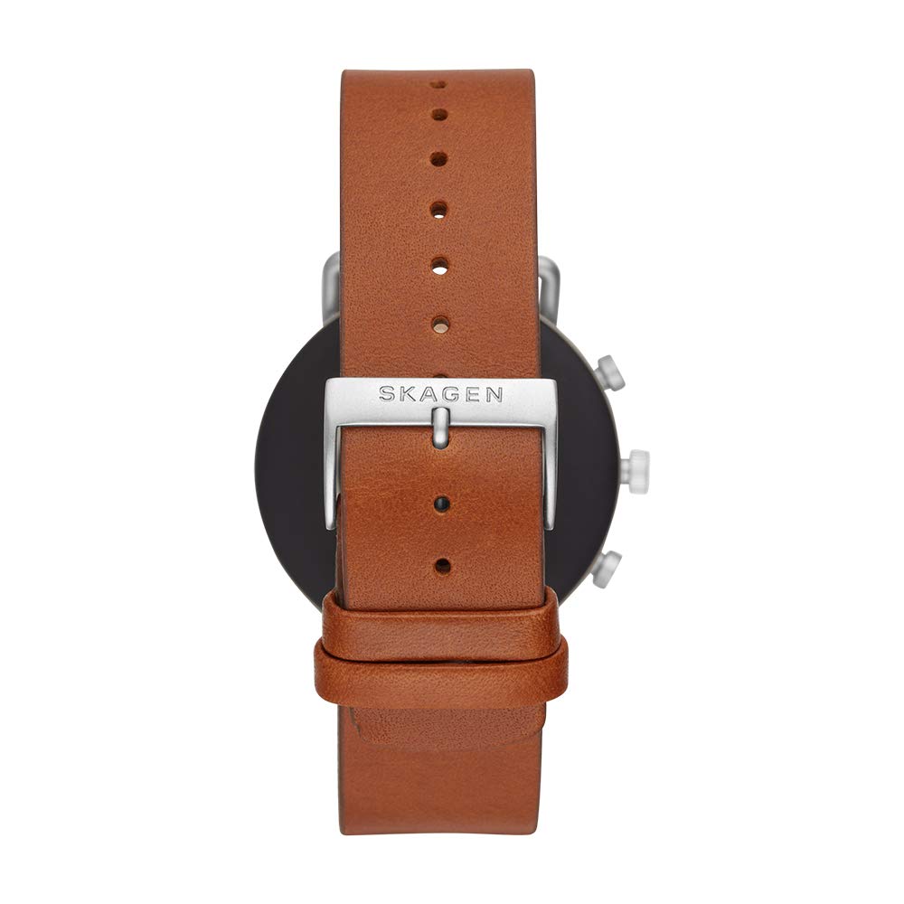 Skagen Connected Falster 2 Stainless Steel and Leather Touchscreen Smartwatch, Color: Silver, Brown (Model: SKT5104)