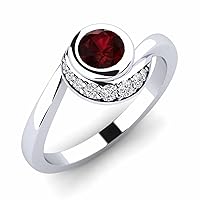 Sterling Silver 925 Garnet Round 6.00mm Promise Ring With Rhodium Plated | Beautiful Promise Design Ring For Woman's And Girls