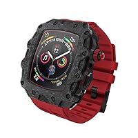 for Apple Watch 44mm 45mm Modification kit Carbon Fiber Case Bezel Silicone Band for iWatch Series 7 SE 6 5 4 Protective Cover (Color : Black Red, Size : 45mm for 7)