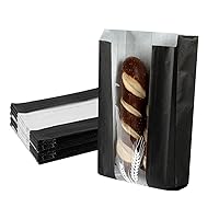 Restaurantware Bag Tek 5.8 x 2.8 x 11.5 Inch Bread Paper Bags 100 Greaseproof Baguette Paper Bags - Micro Perforated Clear Window Black Paper Bakery Bread Bags Disposable Freezable